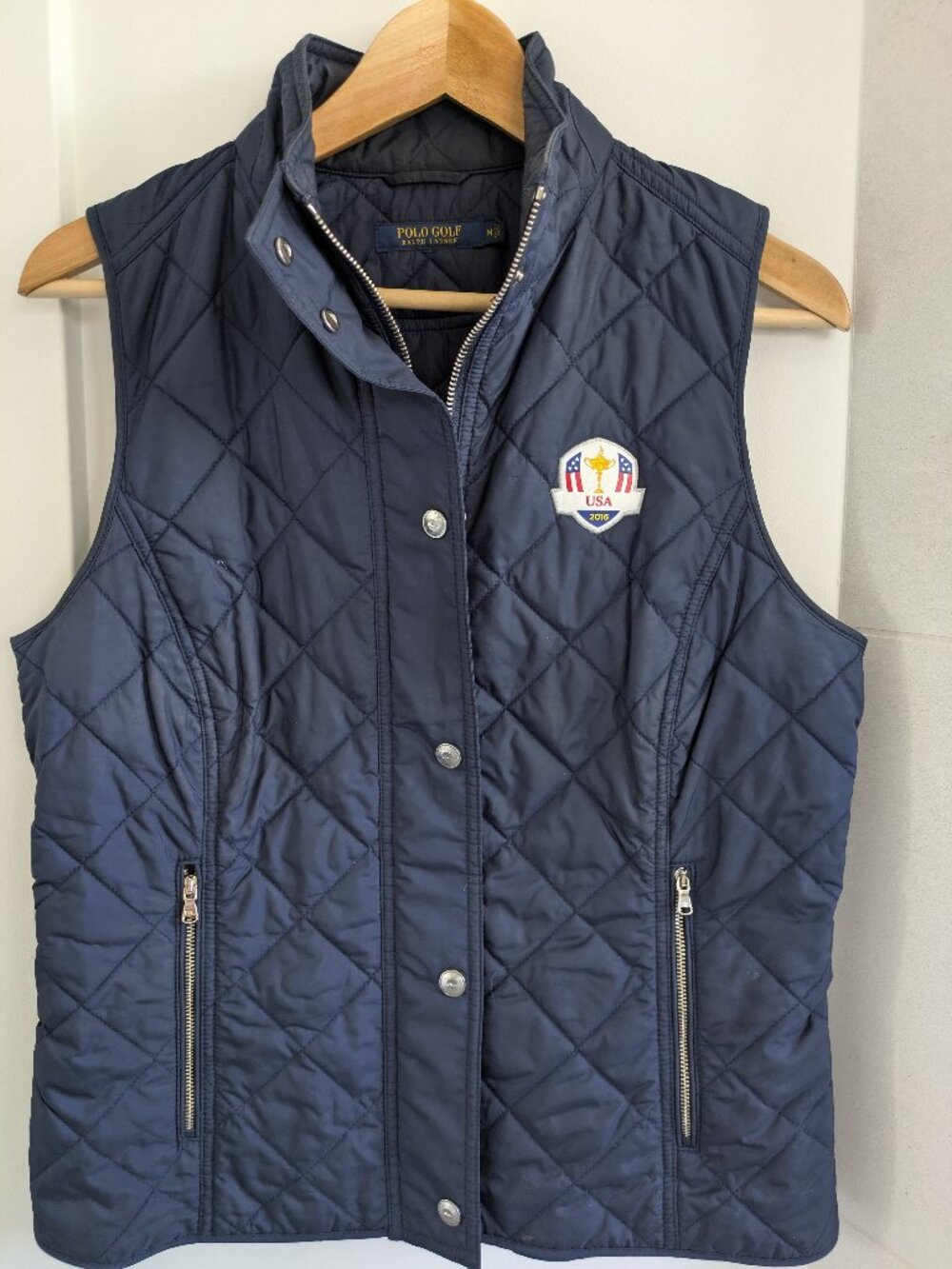 Polo Golf Ralph Lauren 2016 Ryder Cup Team USA Quilted Vest Navy Women's Medium.